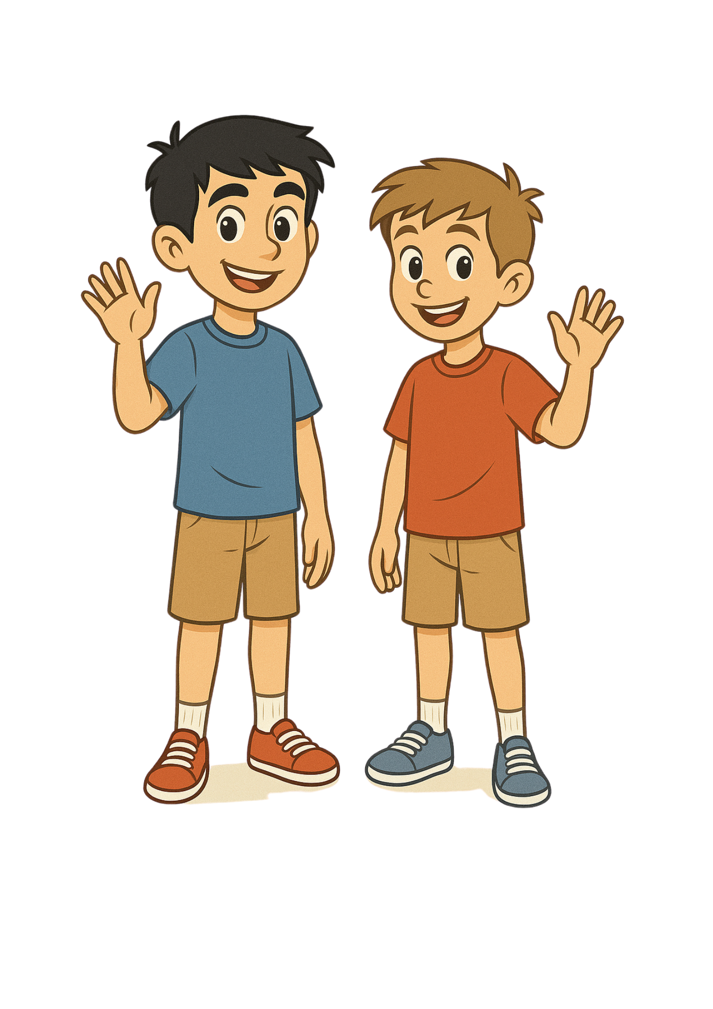 two boys waving